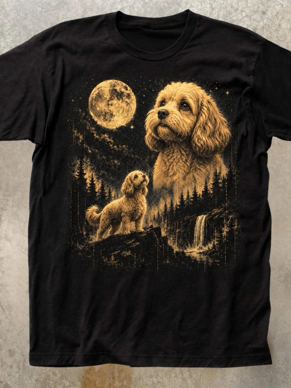 Golden Cavapoo Portrait Tee - Black